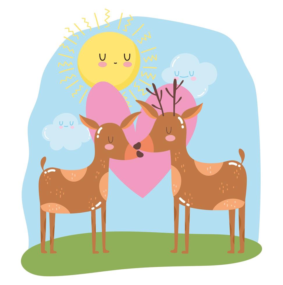 cute animals couple reindeer heart love adorable wild cartoon vector