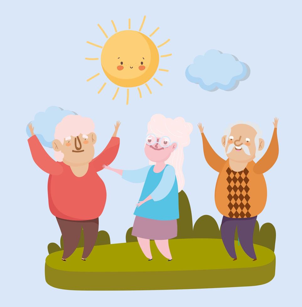 happy grandparents day, old men and woman together in the park vector