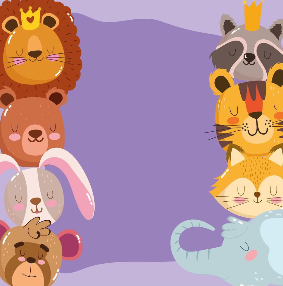 cute cartoon animals adorable little lion bear rabbit monkey tiger raccoon fox and elephant vector