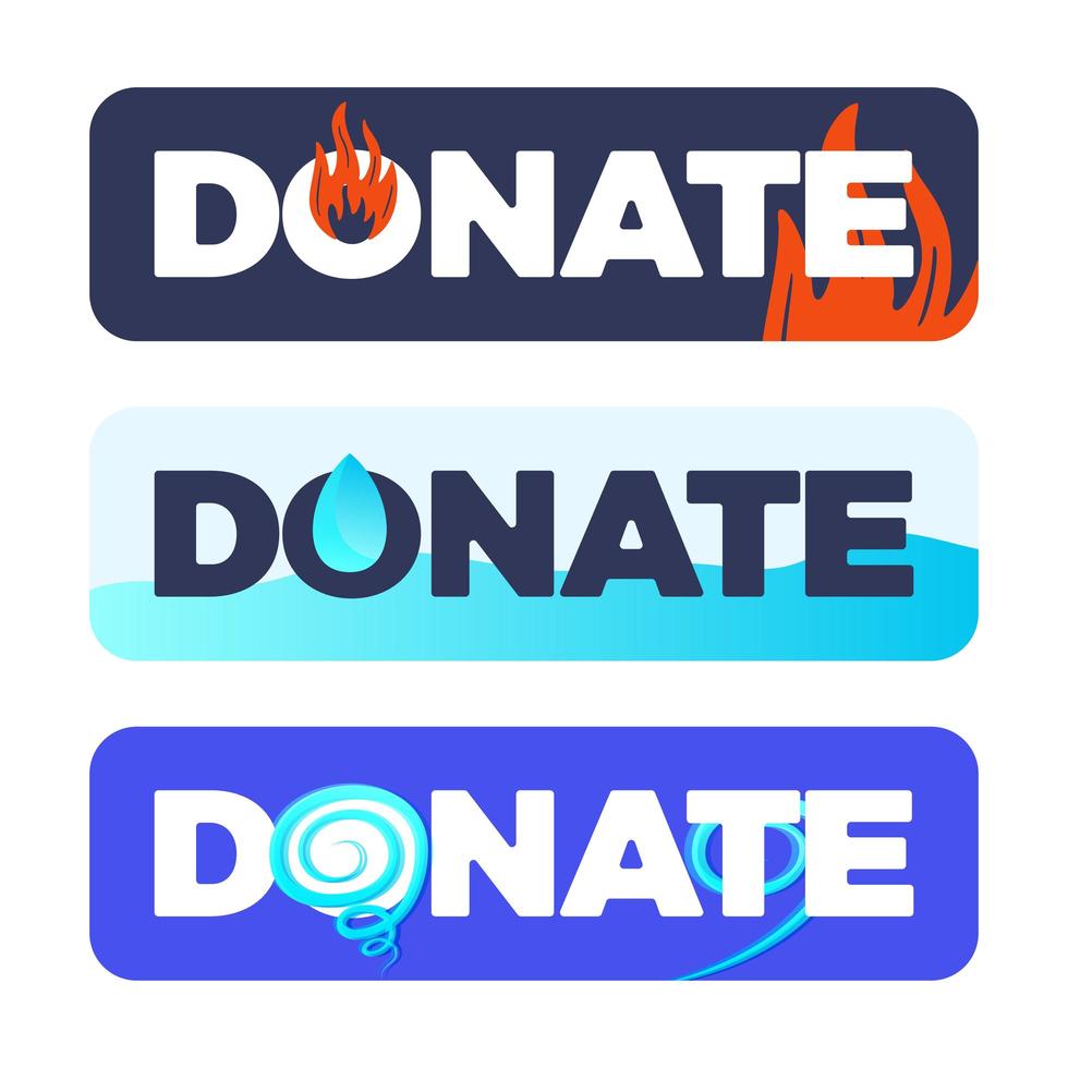 Donation button for natural disaster set vector