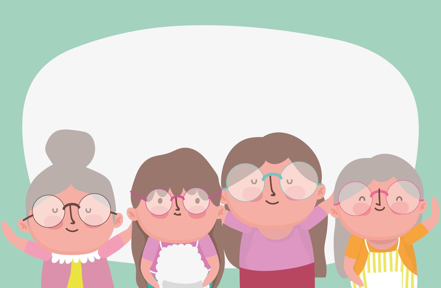 happy grandparents day, elderly group grandmothers cartoon character vector