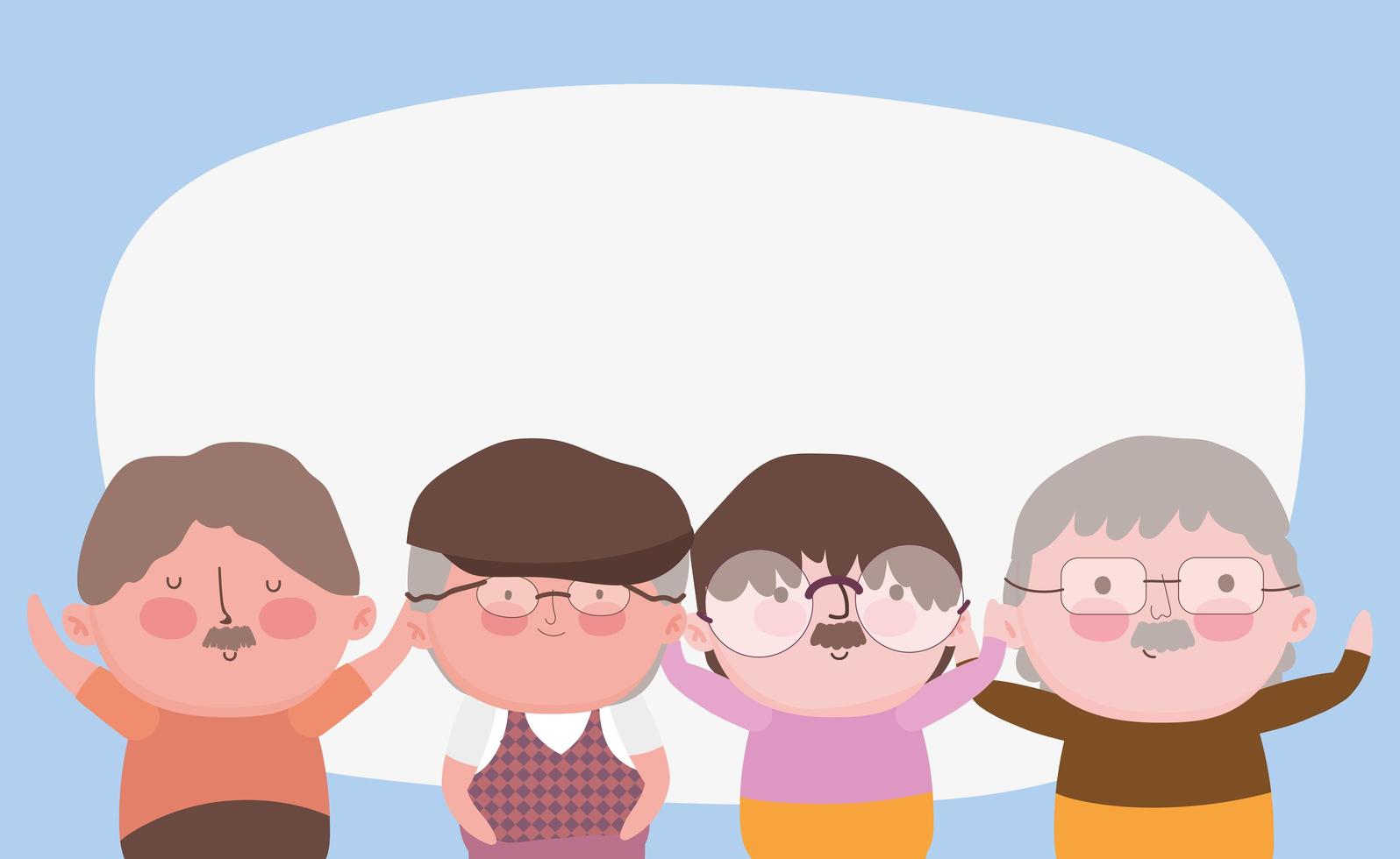happy grandparents day, portrait group grandfathers cartoon characters vector