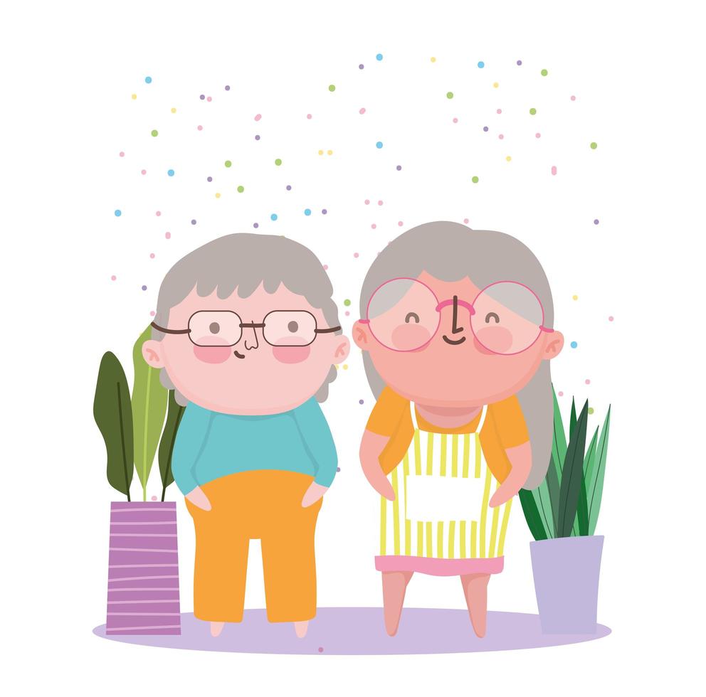 feliz día de los abuelos, dibujos animados de la vieja linda pareja, abuelo abuela personajes vector