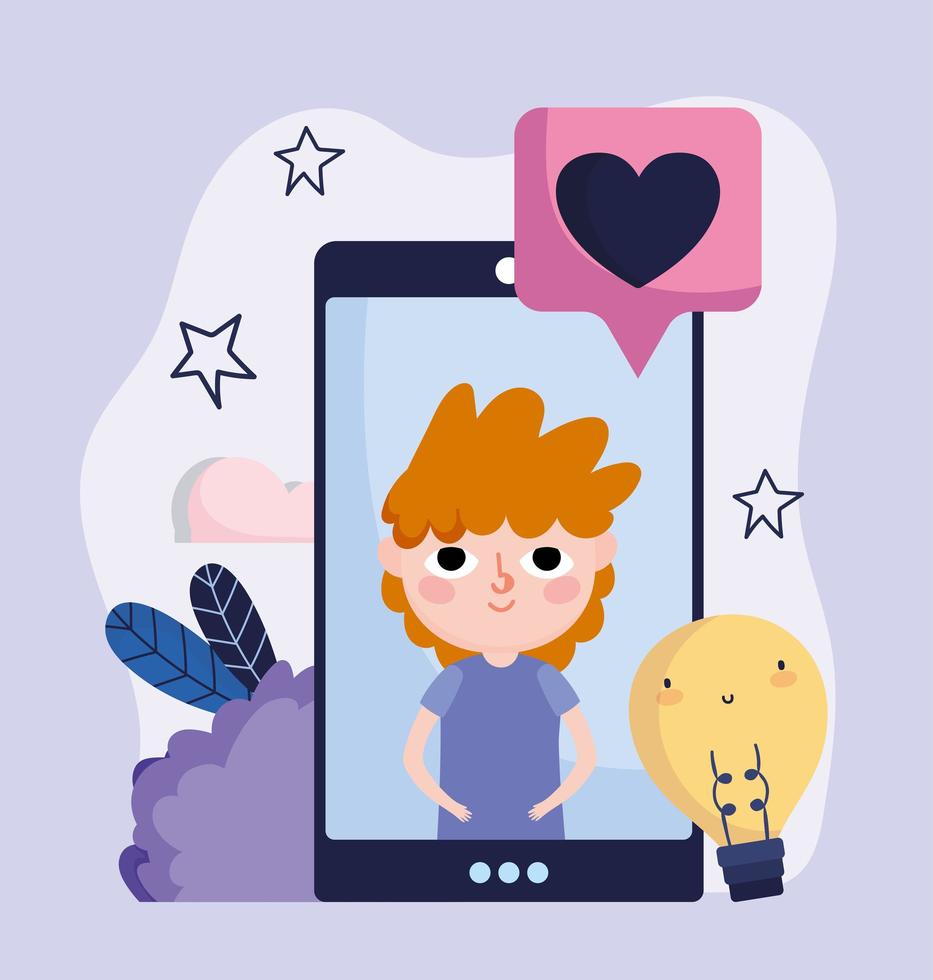 young boy on screen smartphone love chat social media vector