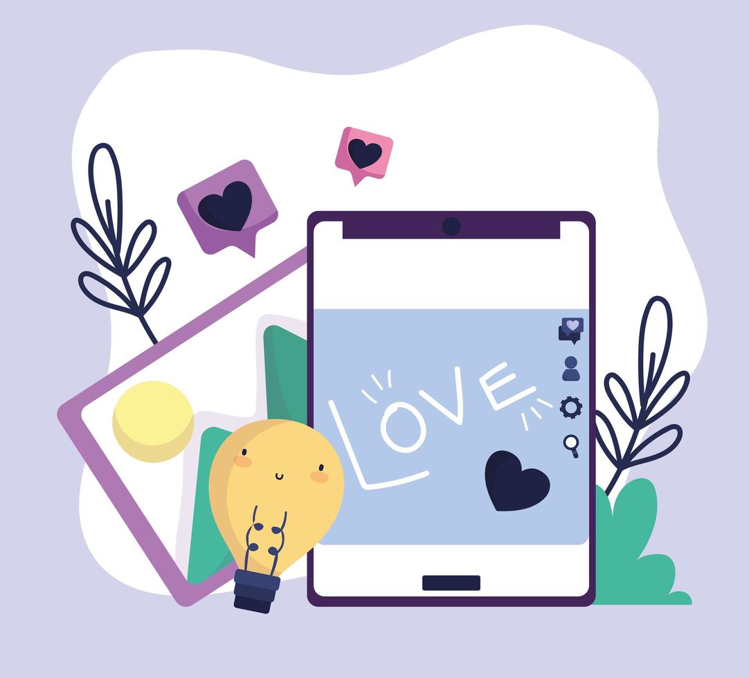 smartphone picture love decoration social media vector