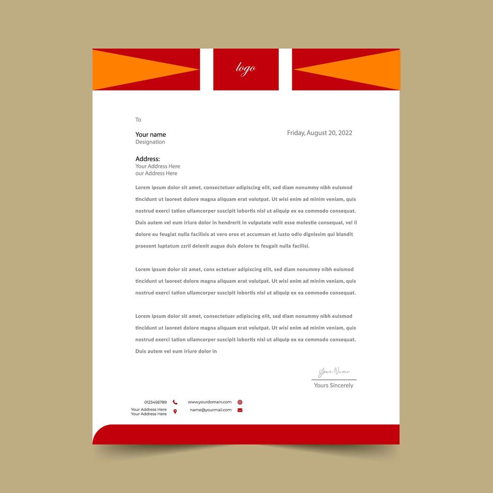 Orange Letterhead Pad Template Design vector