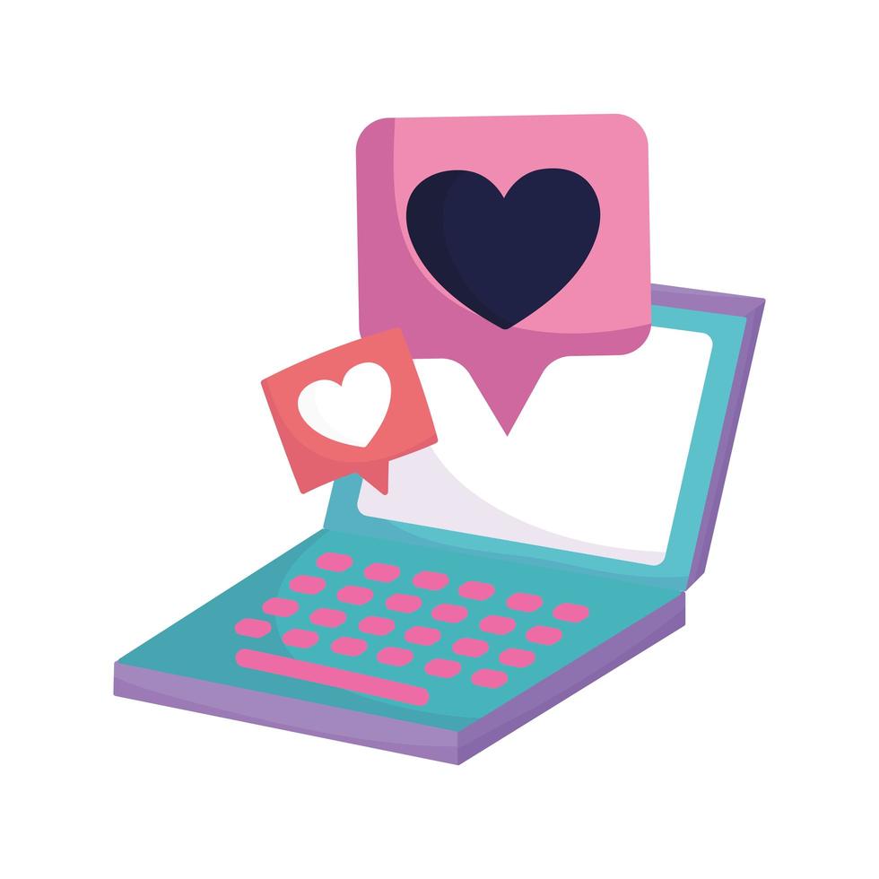 redes sociales laptop bocadillo de diálogo amor romántico vector