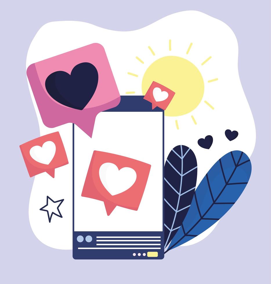 teléfono inteligente bocadillo amor romántico redes sociales vector