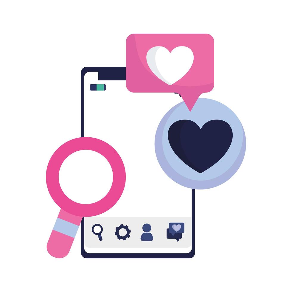 smartphone searching speech bubble love social media vector