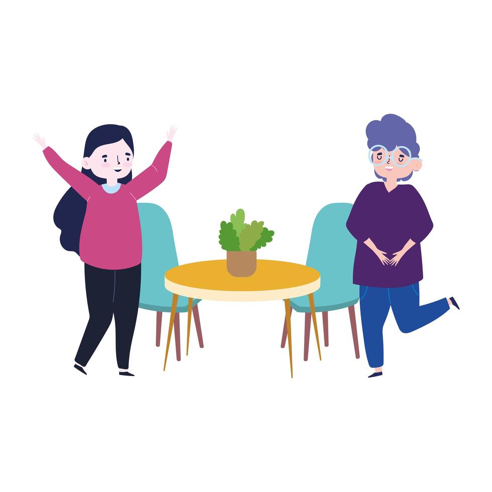 people party, meeting friends, couple together in living room vector