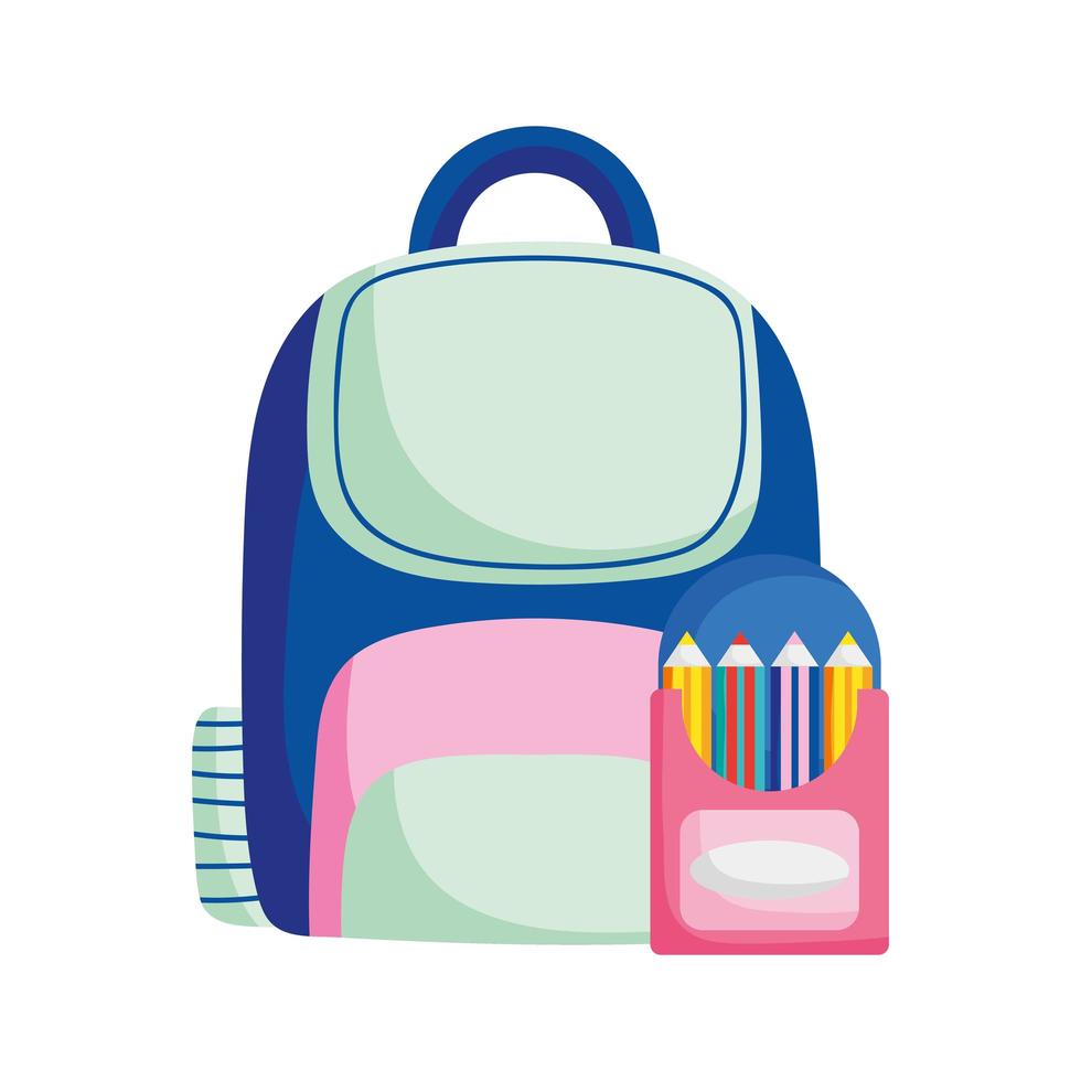 back to school education backpack and colored pencils in box vector