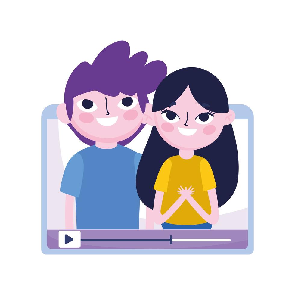 young boy and girl in video content blogger social media vector
