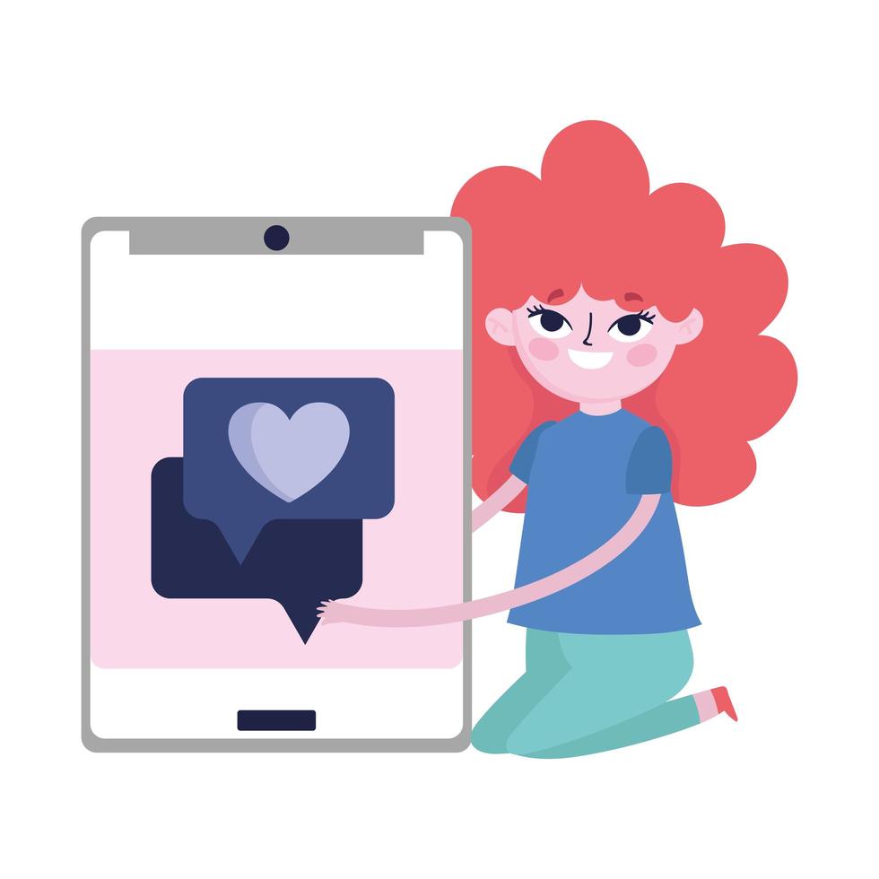 social media young woman with smartphone chat romantic love vector