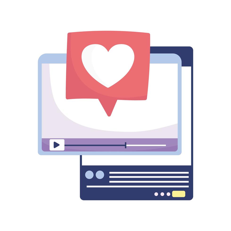 social media smartphone website video love heart message vector