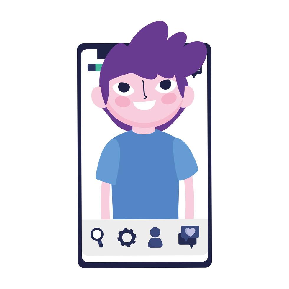 teen boy on screen smartphone social media vector