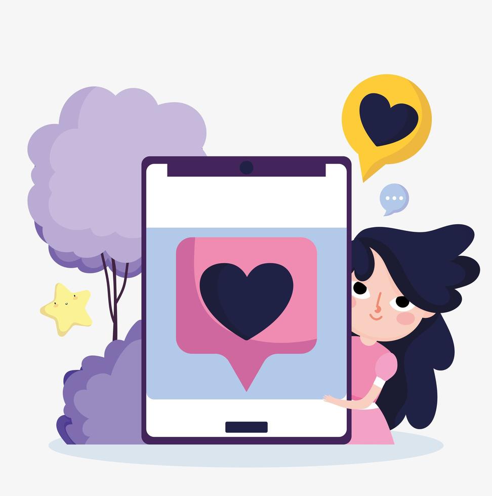 linda chica smartphone favorito amor chat redes sociales vector