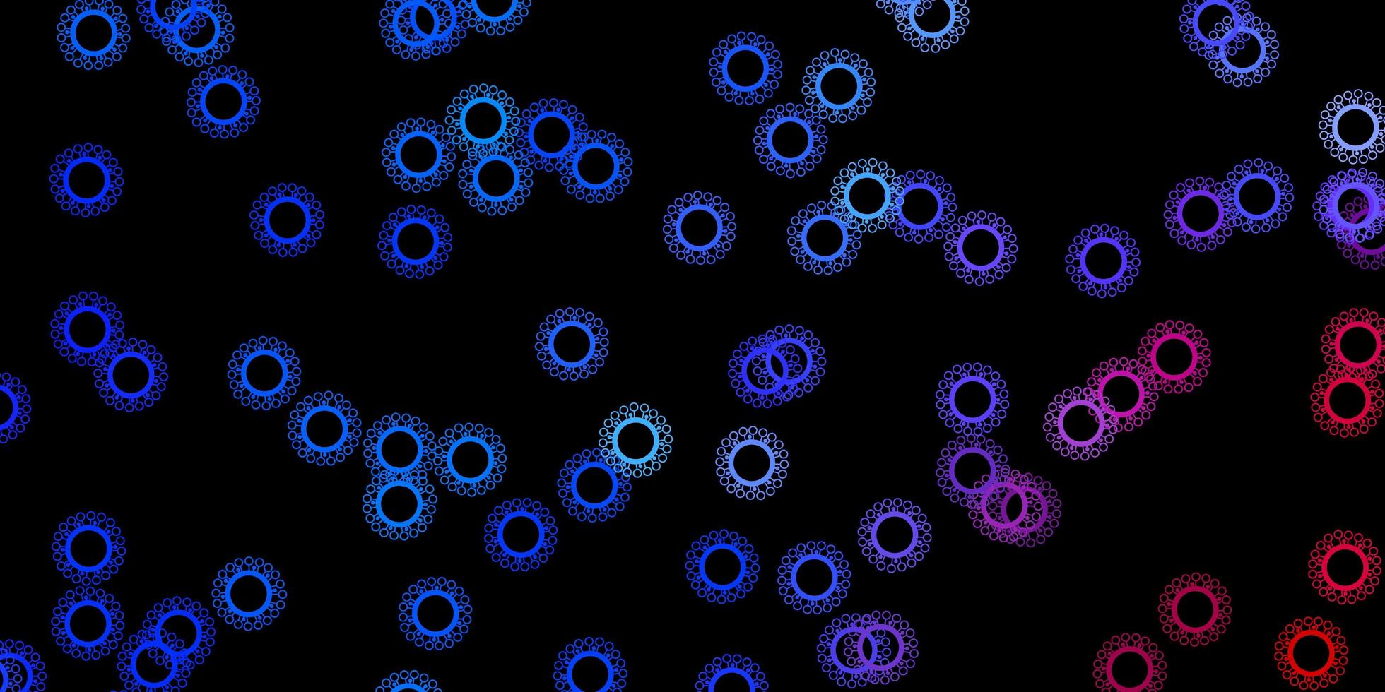 Dark blue, red vector background with covid-19 symbols