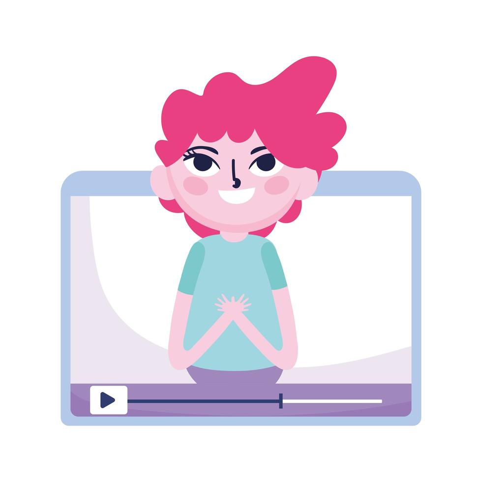 adolescente, en, pantalla, video, blogger, social media vector