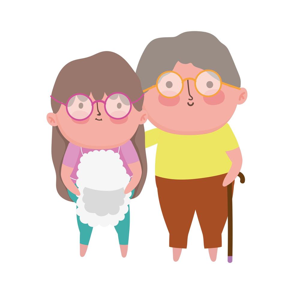 happy grandparents day, cute old couple with walk sticks cartoon vector