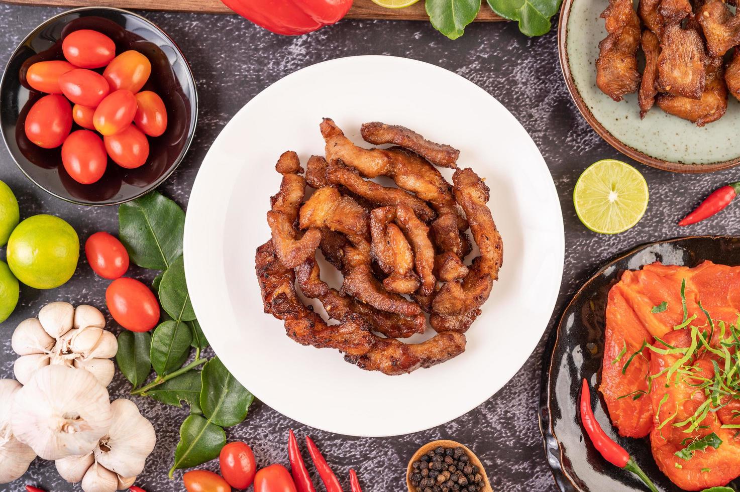 Pork cutlet with chilies and garlic photo