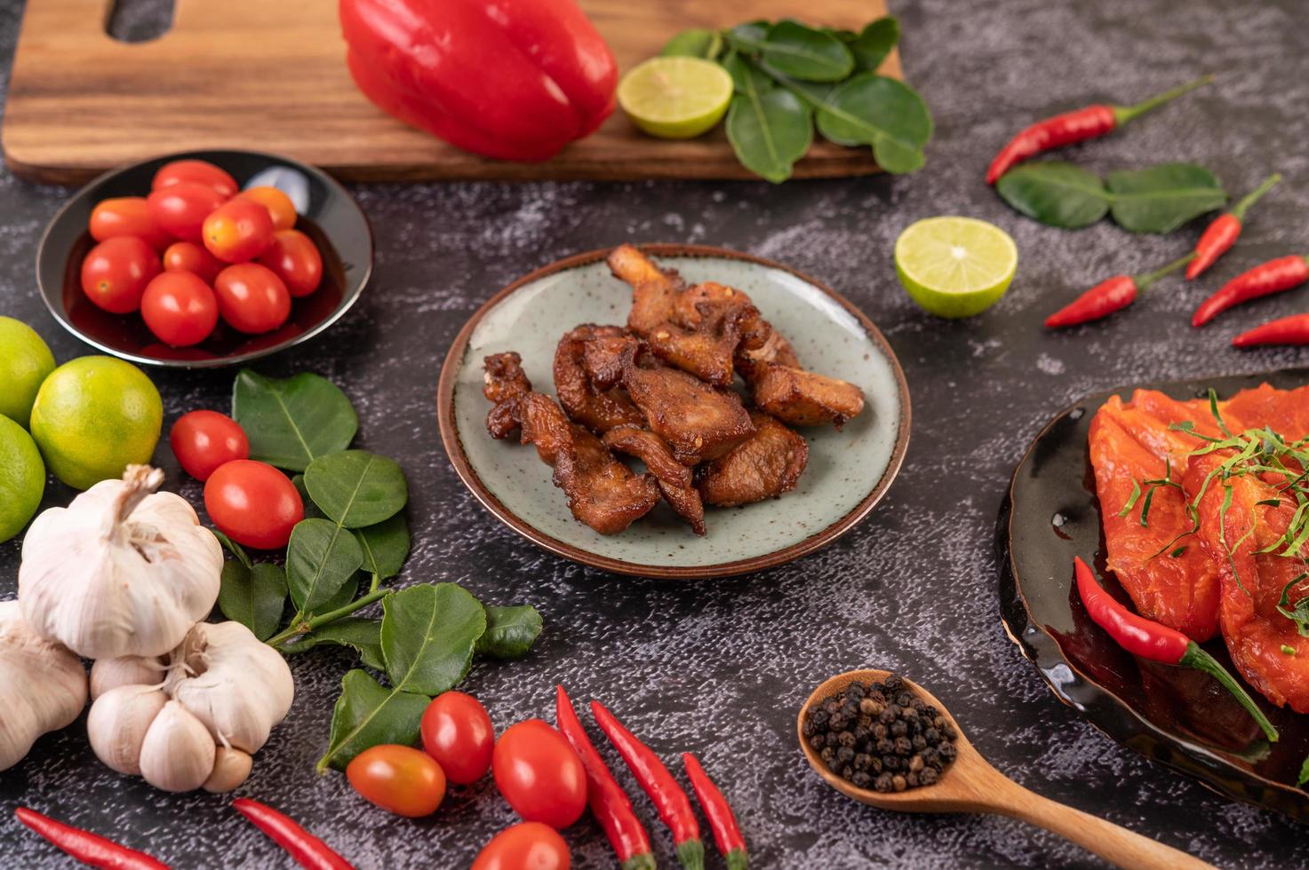 Pork cutlet with chilies and garlic photo