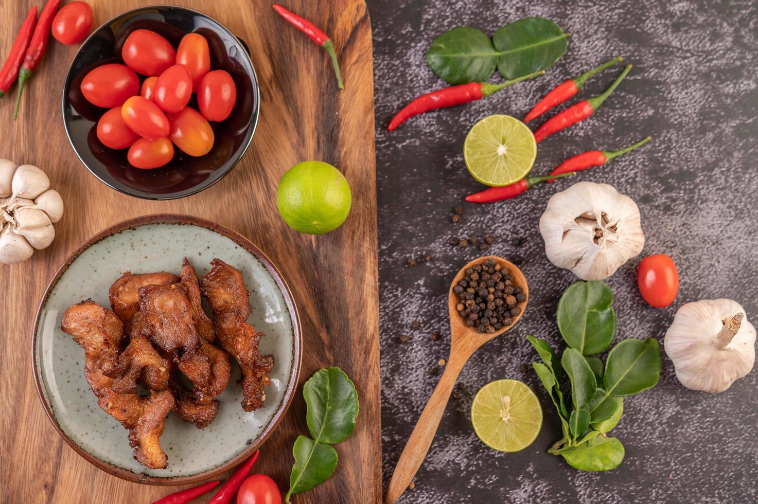 Pork cutlet with chilies and garlic photo