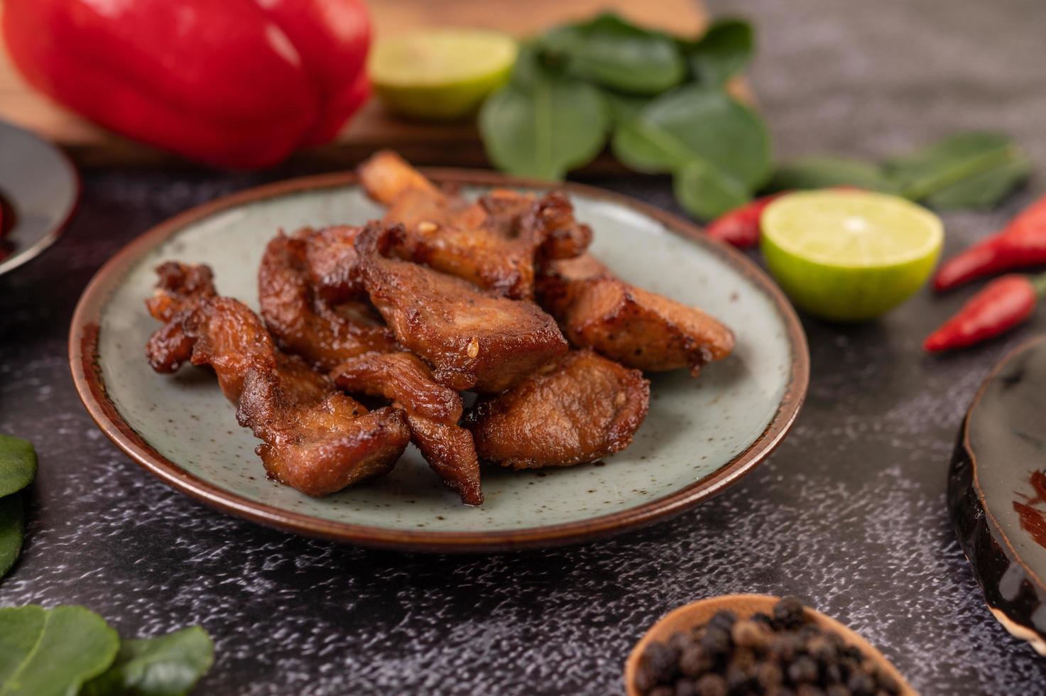 Pork cutlet with chilies and garlic photo