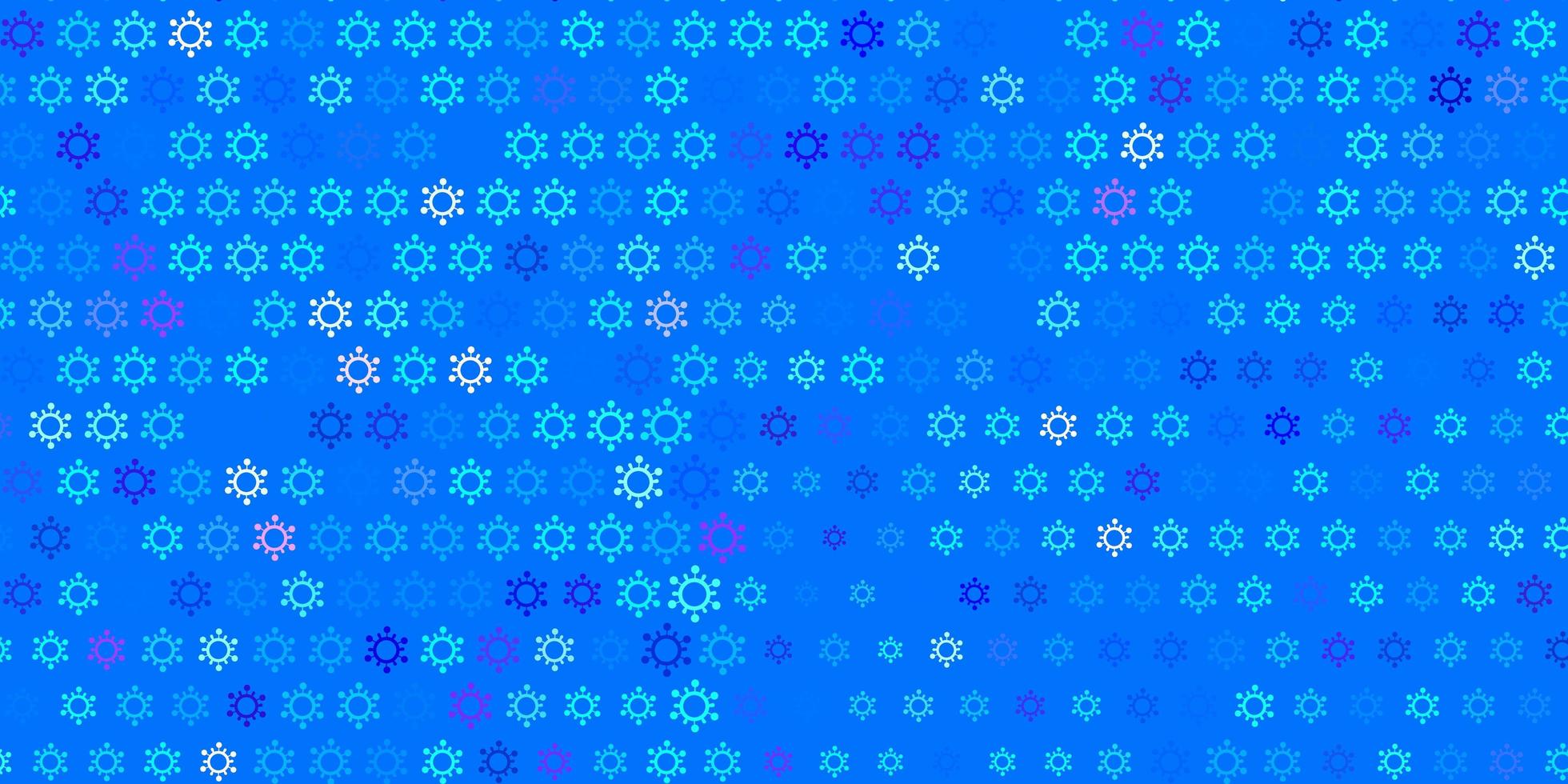 Fondo de vector rosa claro, azul con símbolos covid-19.