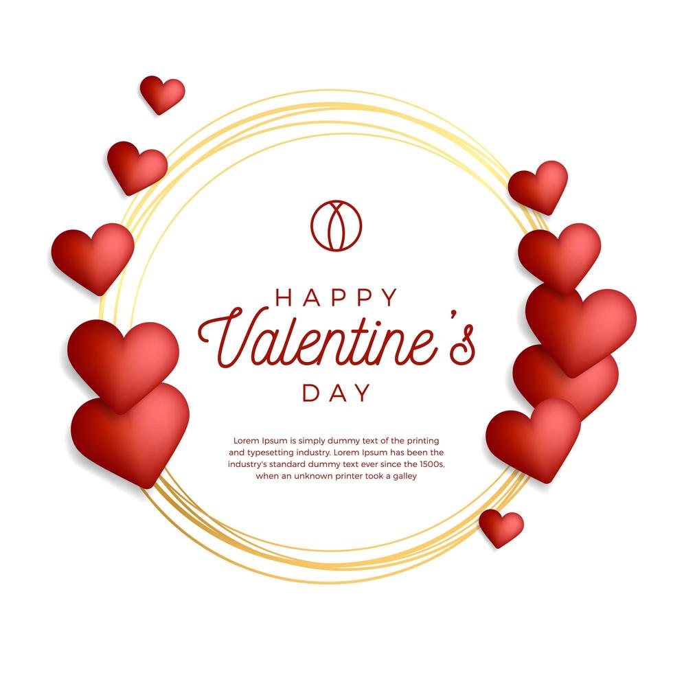 Lovely gold outline frame or border with hearts vector