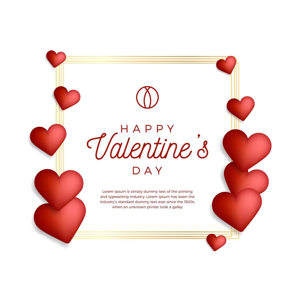 Lovely gold outline frame or border with hearts vector