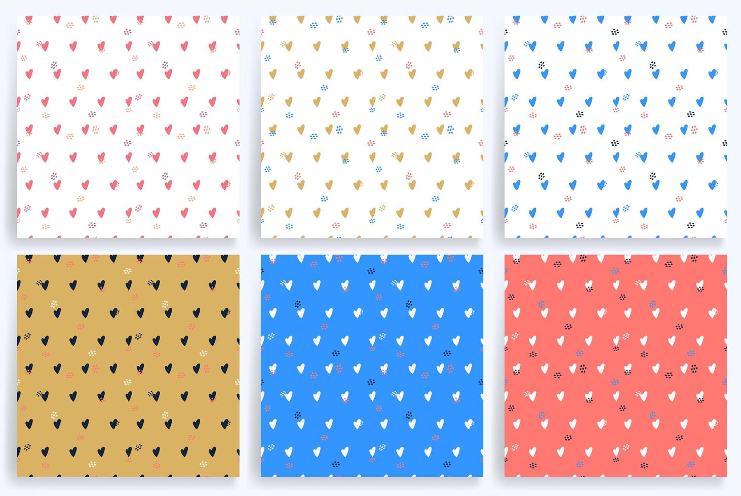 Set of six Heart seamless pattern set vector
