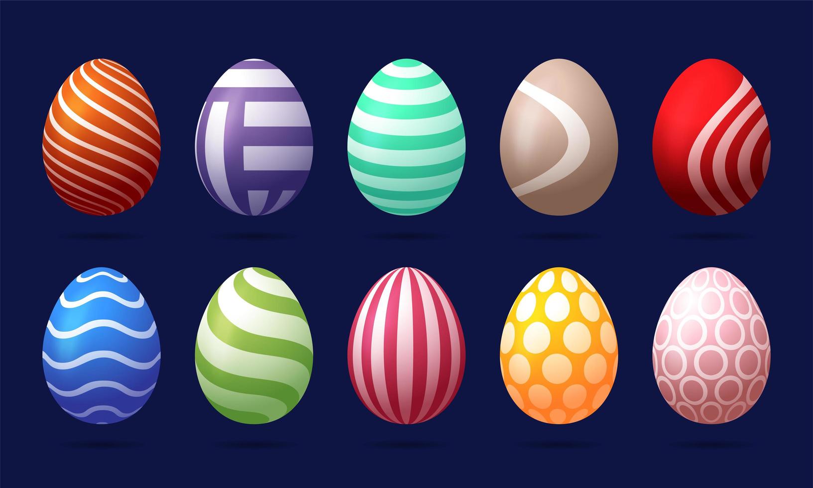 Set of 10 color Easter Eggs with pattern vector