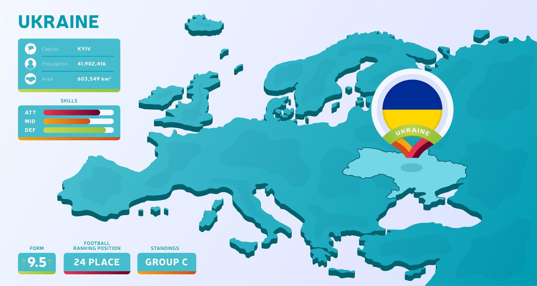 mapa isométrico de europa con el país destacado ucrania vector