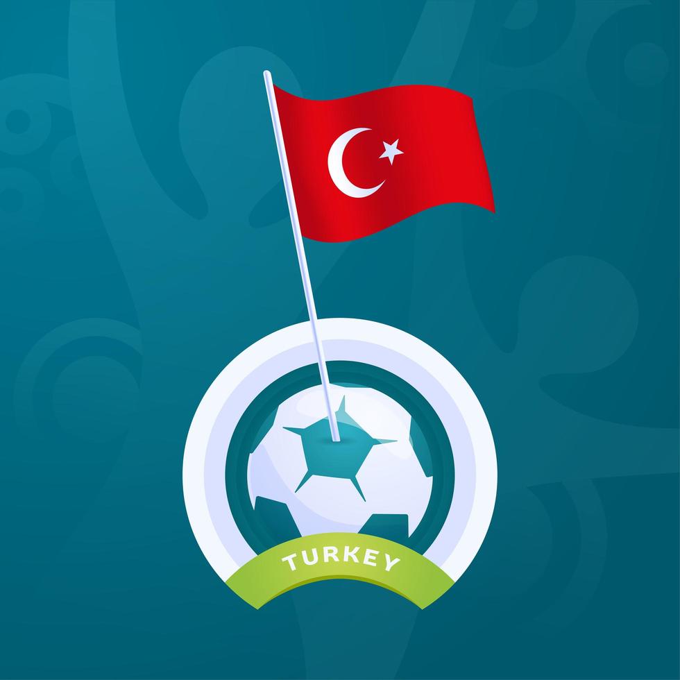 Turkey vector flag pinned to a soccer ball