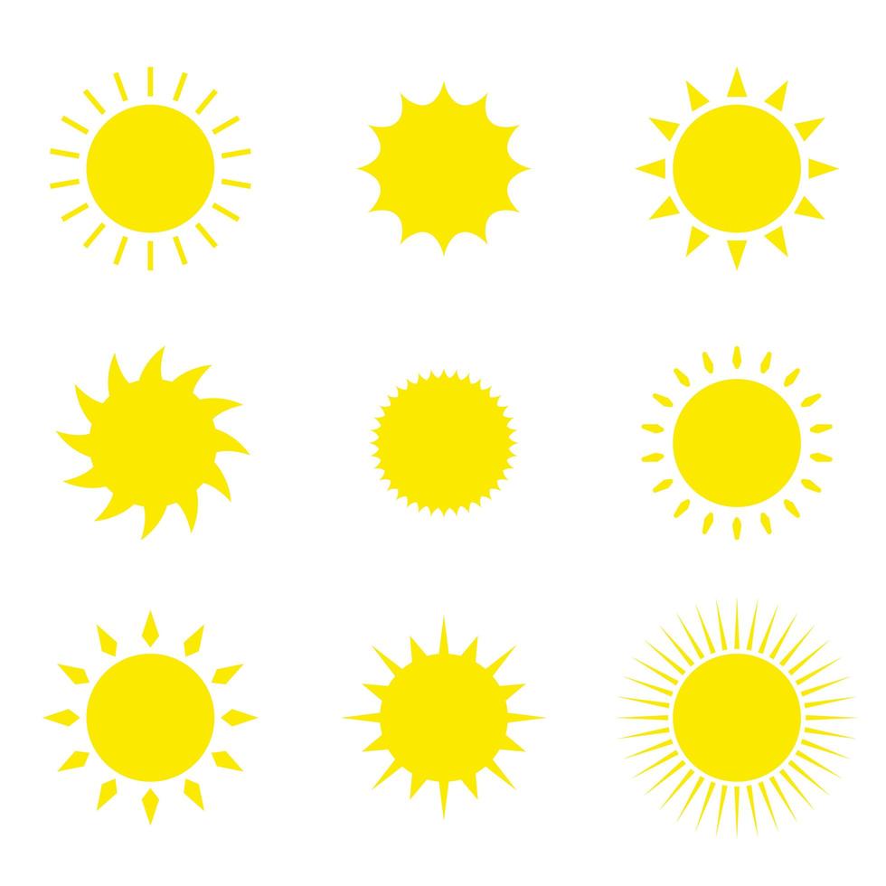 Ilustración de diseño de vector de conjunto de iconos de sol aislado sobre fondo blanco