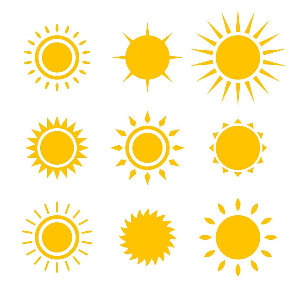 Ilustración de diseño de vector de conjunto de iconos de sol aislado sobre fondo blanco