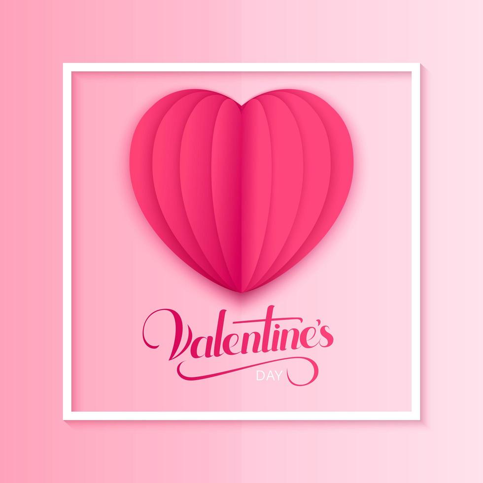 Diseño de tarjeta de felicitación de vector de feliz día de San Valentín con papel cortado en forma de corazón rosa