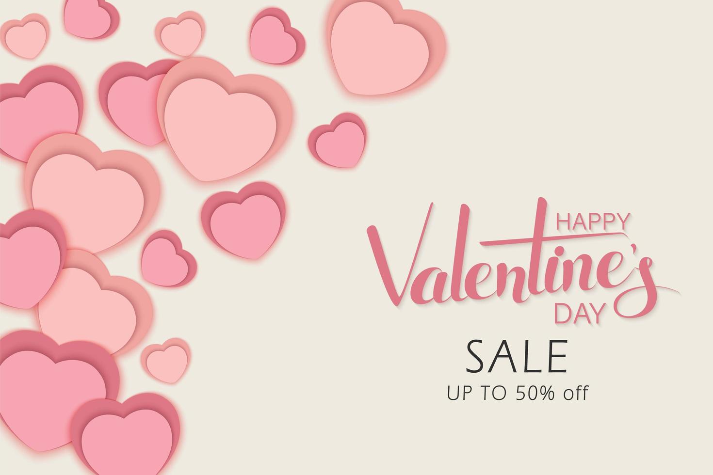 Happy valentines day sale design with layered paper cut hearts vector