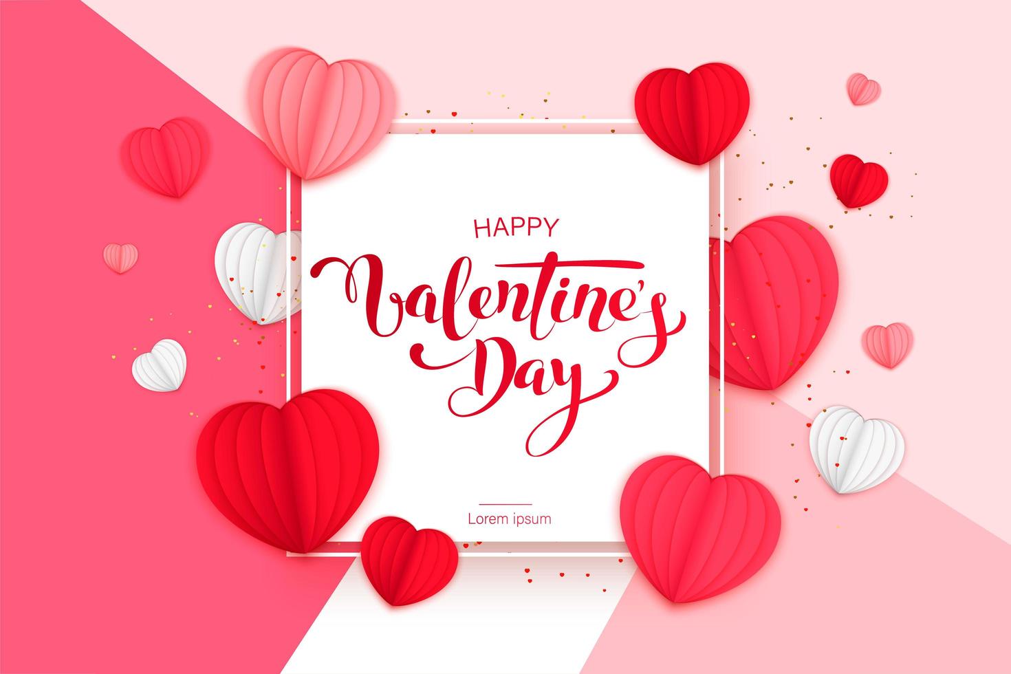 feliz dia de san valentin diseño con corazones de papel vector