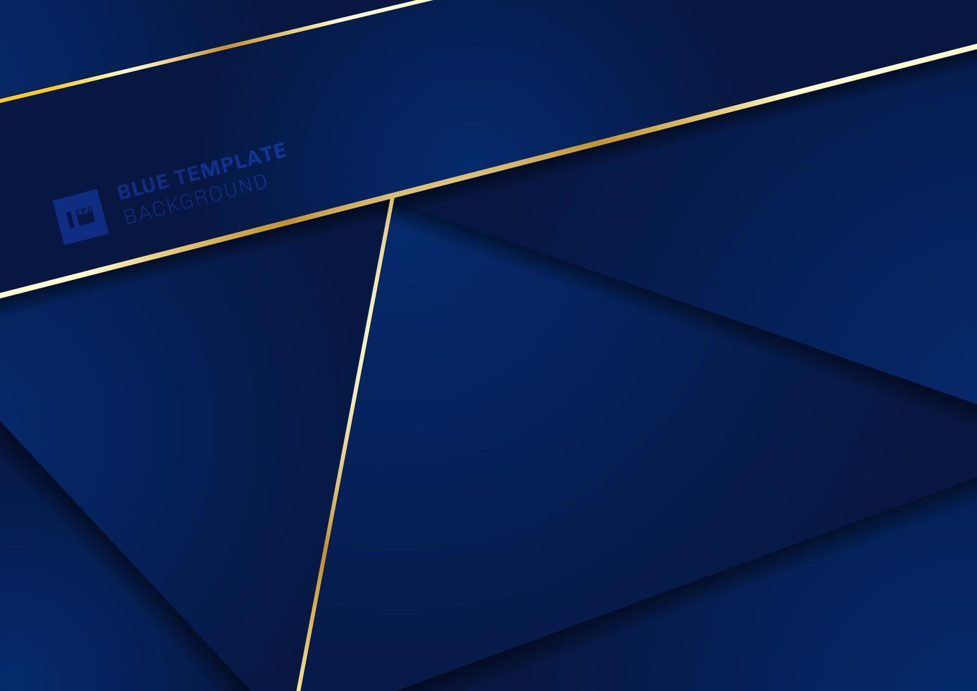 Abstract modern blue geometric triangles background with gold lines stripe. Luxury style. vector