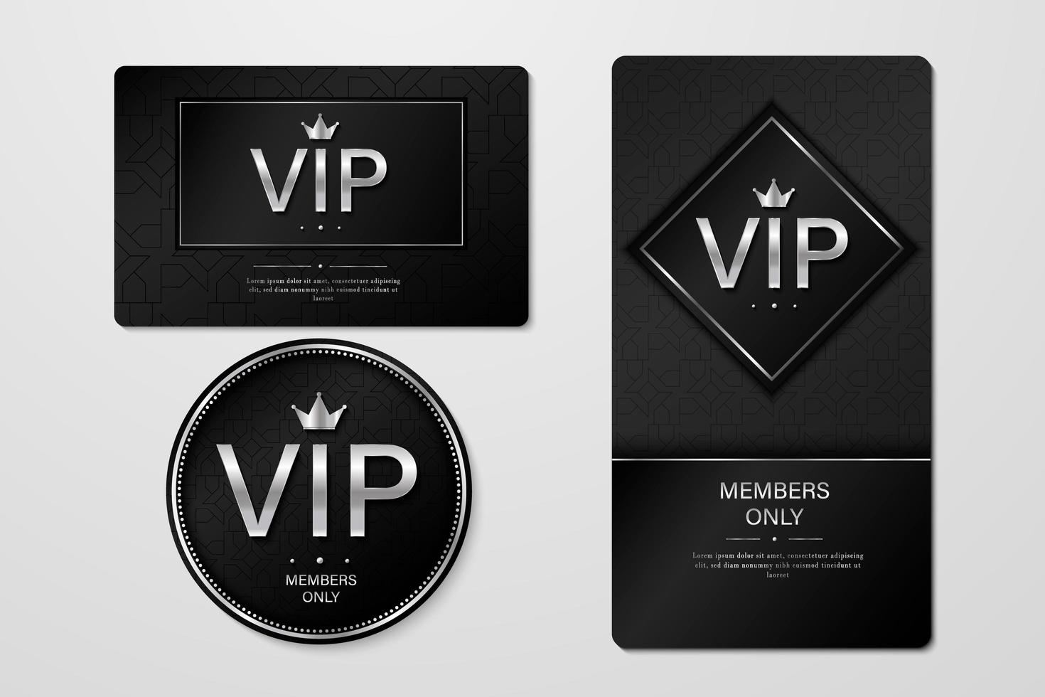 vip party premium tarjetas de invitación carteles folletos. conjunto de plantillas de diseño negro y plateado. vector