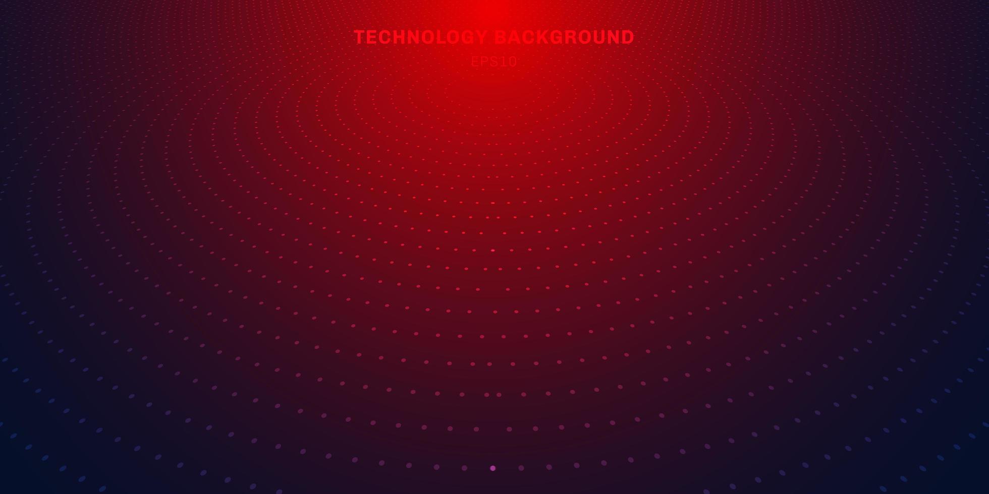 Abstract red radial dots pattern halftone on dark blue gradient background. Technology digital concept futuristic neon lighting. vector