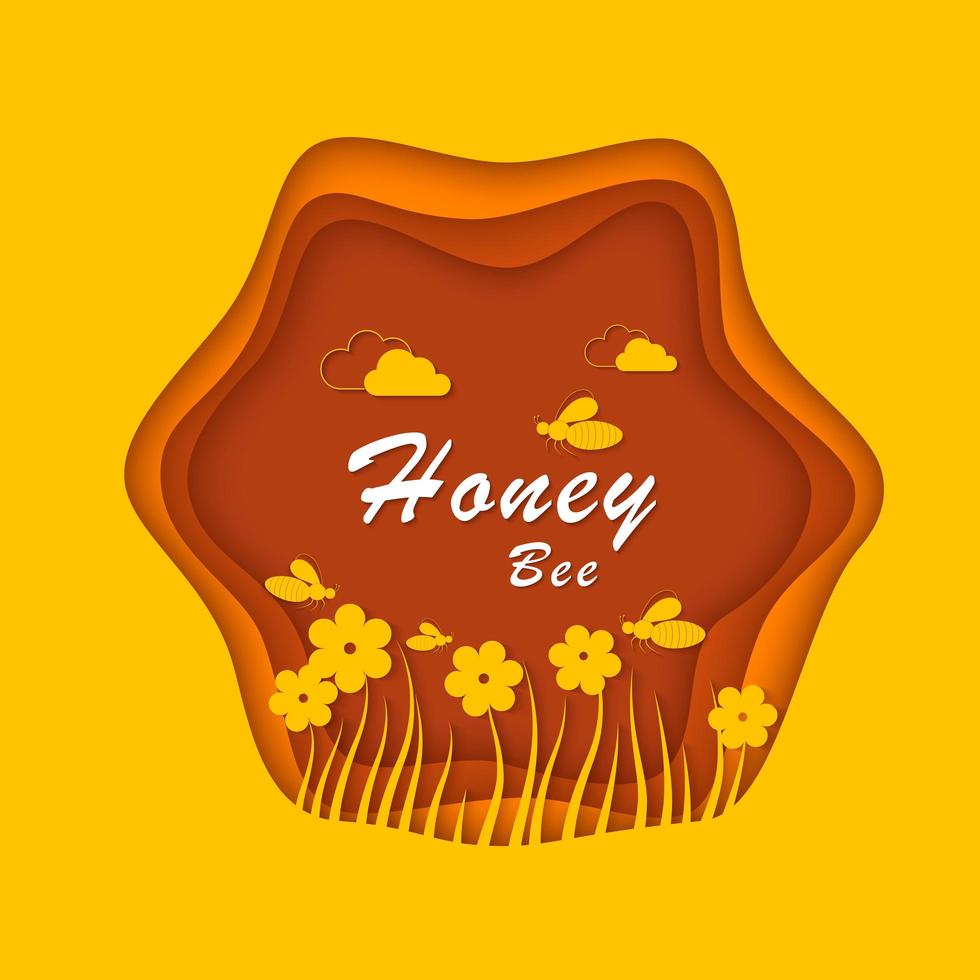Frame on theme of honey with bees and flowers vector