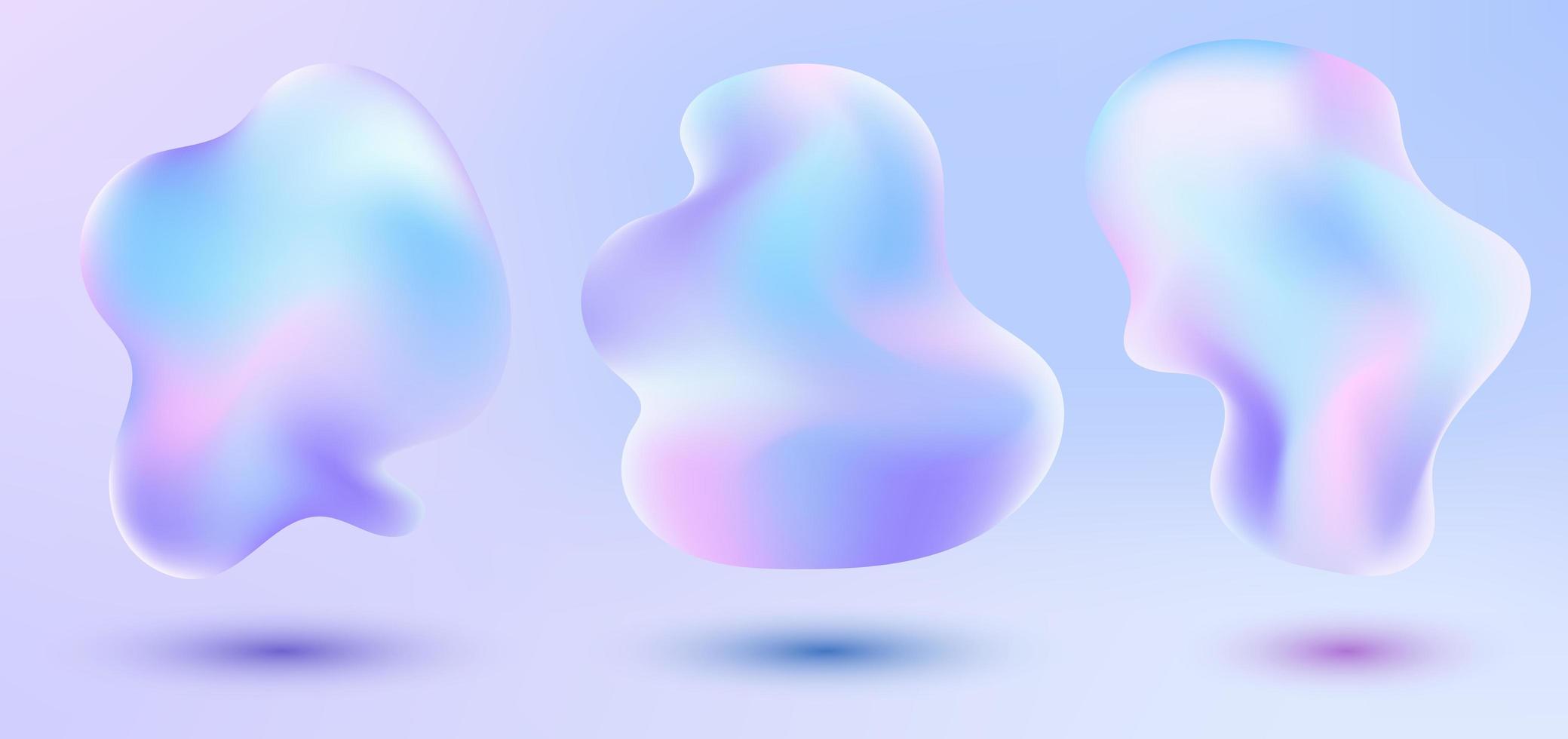 Set of 3D fluid or liquid flowing shape design element holographic background vector