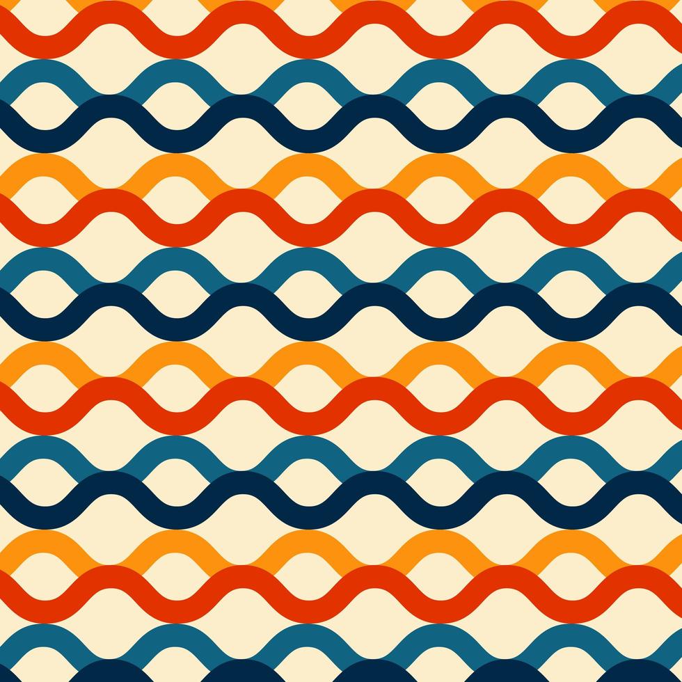 Wave lines pattern retro color style background vector