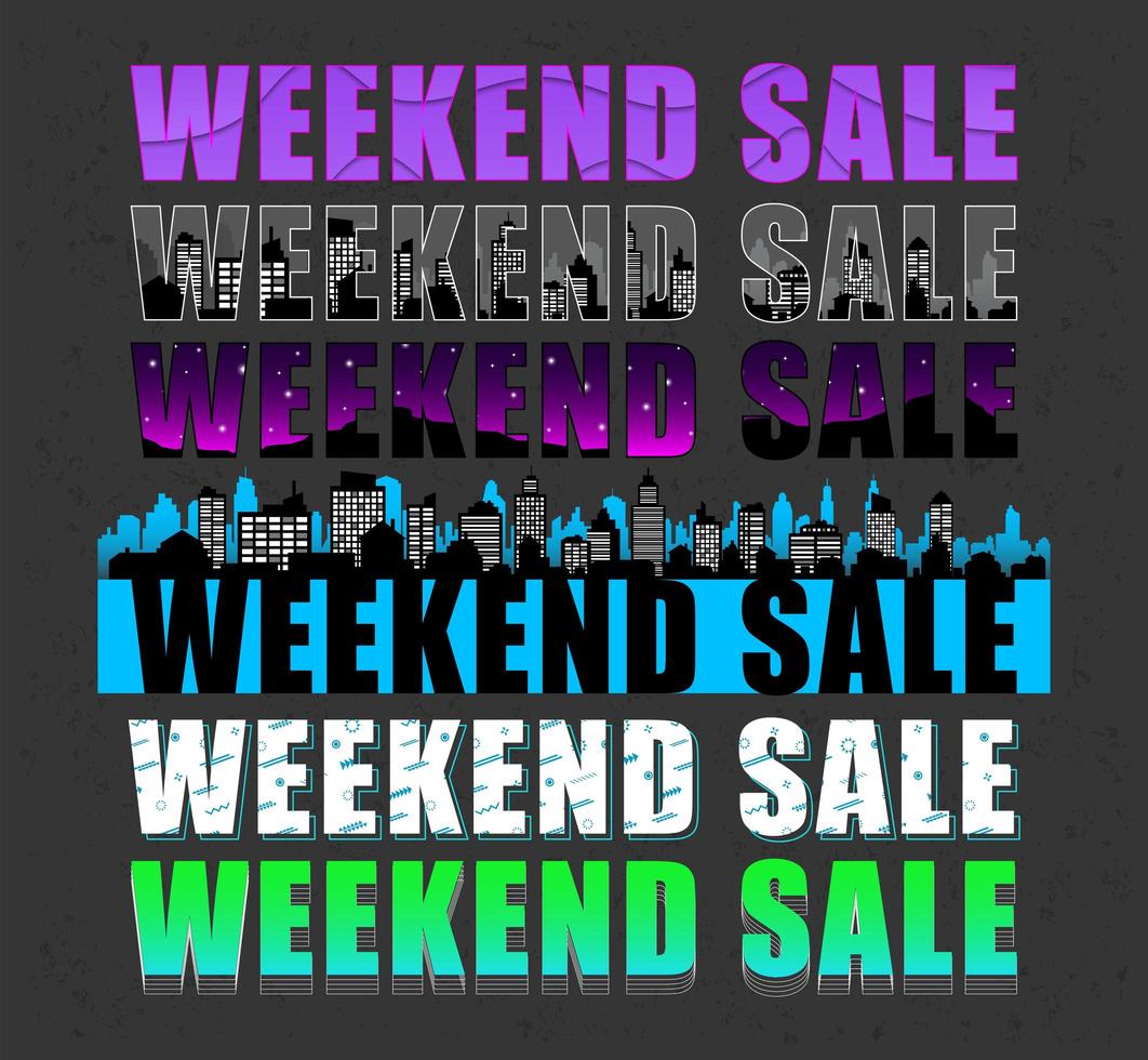 Weekend sale lettering design set vector