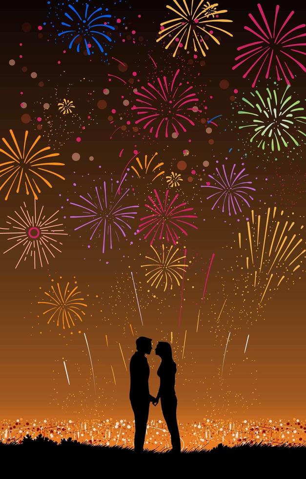 Couple Celebrate New Year at the Top of the Hill vector