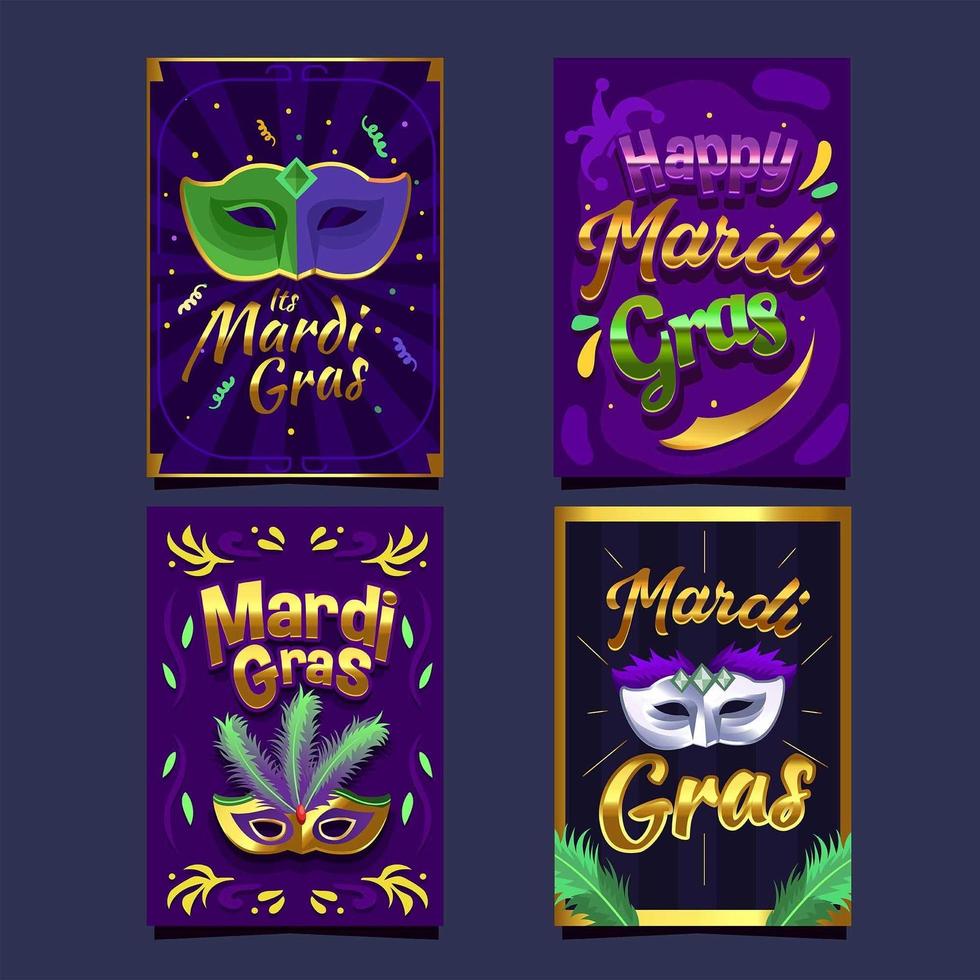 Wonderful Purple Gold Mask Mardi Gras Card vector