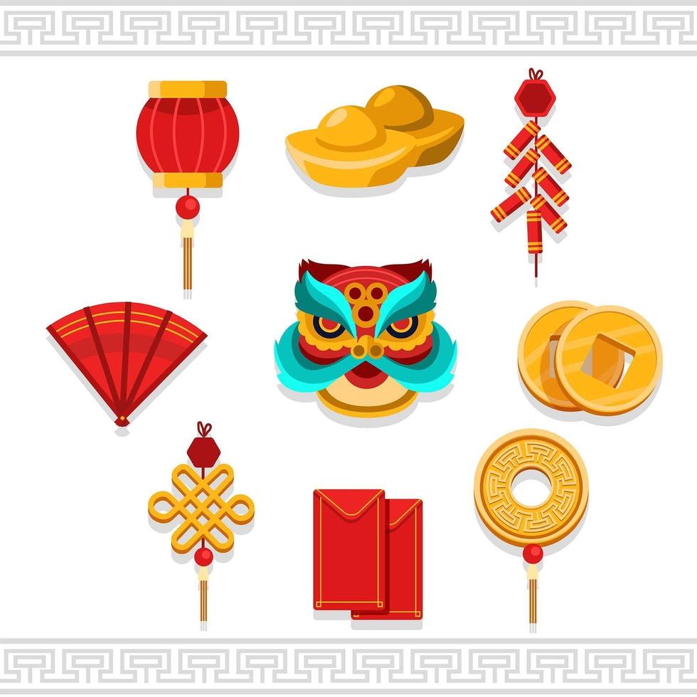 Minimalist Oriental Chinese New Year Icon Set vector