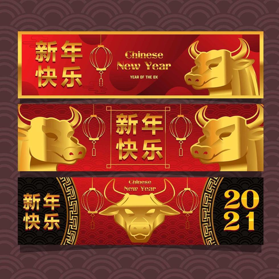 buey dorado de lujo para banner de año nuevo chino vector